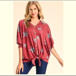 NEW FIRST LOVE MADE IN USA Oversized Front Tie Blouse